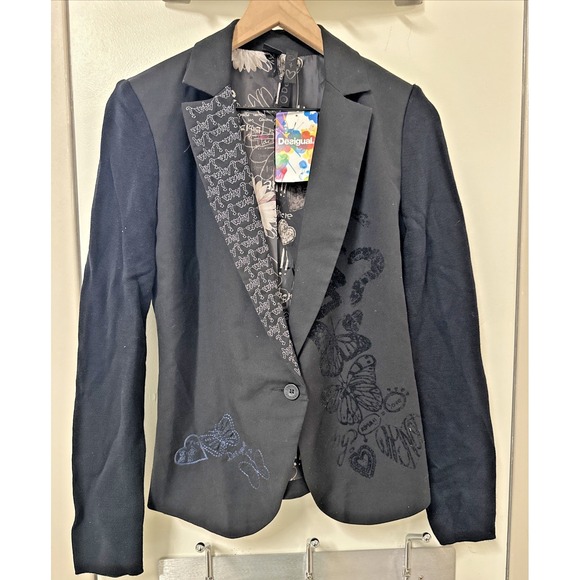 Desigual Size 38 US 4 AME Naft Butterfly‎ Why? Blazer #46E2934 Embroidered Black - Picture 1 of 16